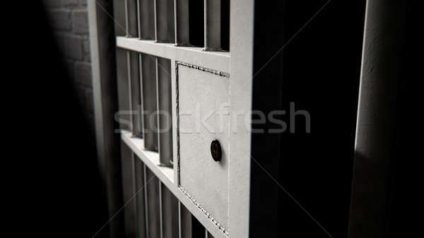 Celda de la cárcel puerta hierro bares primer plano mecanismo Foto stock © albund