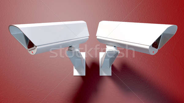 Surveillance Cameras On Red Stock photo © albund
