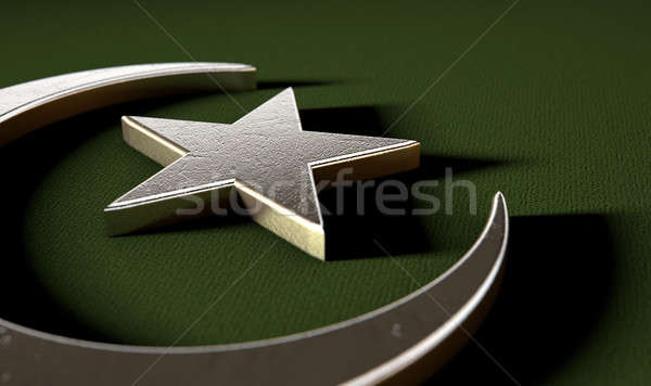 Muszlim félhold csillag fém iszlám zöld Stock fotó © albund
