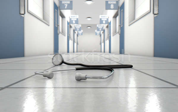 Szpitala korytarzu stetoskop widoku w dół długość Zdjęcia stock © albund