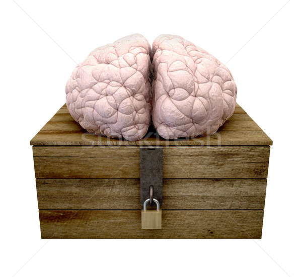 Pense à l'extérieur boîte cerveau rêche bois [[stock_photo]] © albund