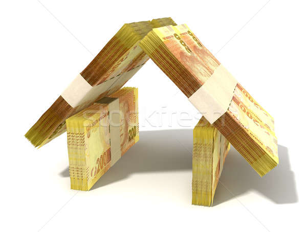 Stacks of two hundred rand bank notes assembled in the shape of a house on an isolated background Stock photo © albund