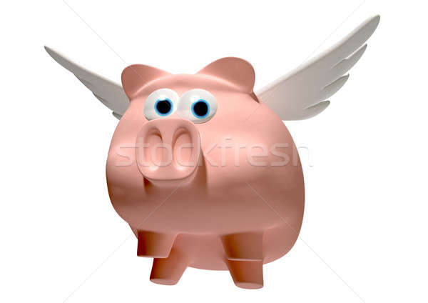 A literal description of a pink pig with a set of wings flying on an isolated white background Stock photo © albund