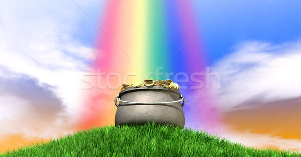 Pot oro Rainbow erboso Hill Foto d'archivio © albund