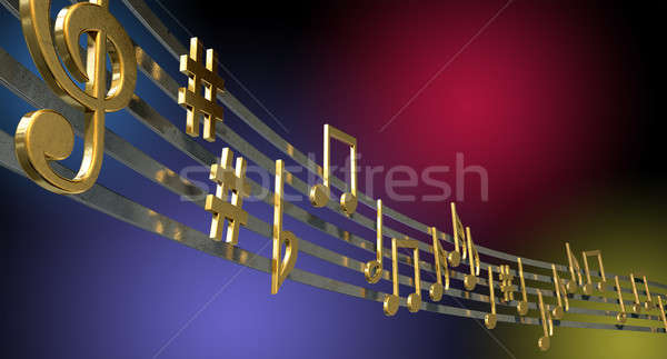 Gold Music Notes On Wavy Lines Stock photo © albund