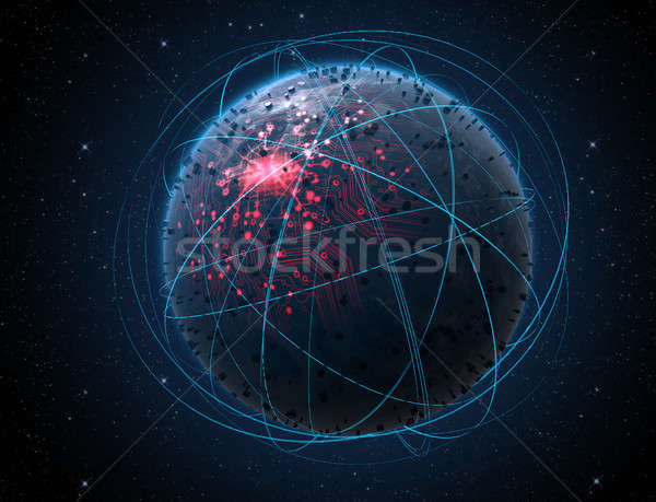 Alien Planet With Illuminated Network And Light Trails Stock photo © albund