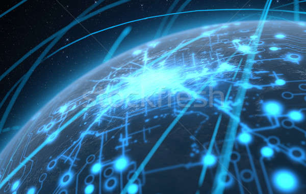 Planet With Illuminated Network And Light Trails Stock photo © albund