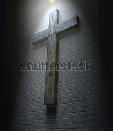 Kruzifix Wand Rampenlicht Holz weiß Stock foto © albund