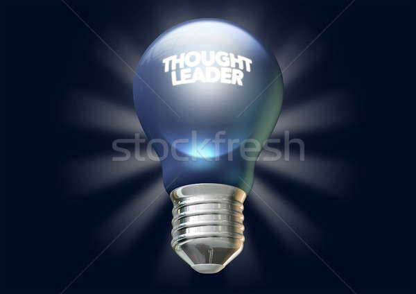 A regular blue light bulb with the phrase thought leadership illuminated on it on an isolated dark b Stock photo © albund