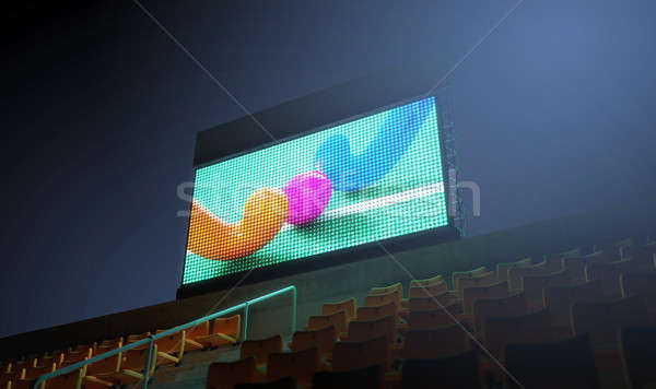Stockfoto: Sport · stadion · scorebord · verlicht · groot · scherm