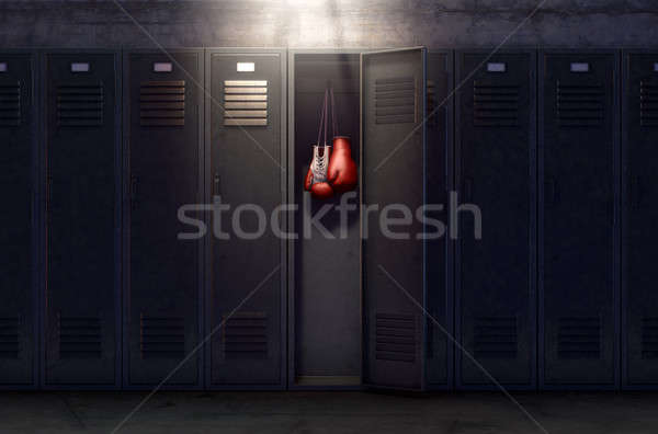 Otwarte szafka w górę rękawice bokserskie rząd metal Zdjęcia stock © albund