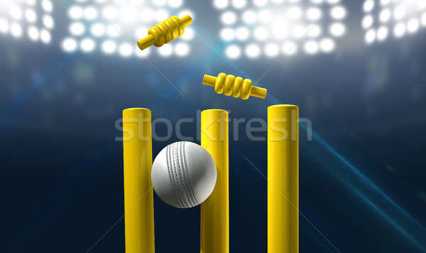 Cricket Wickets And Ball In A Stadium Stock photo © albund