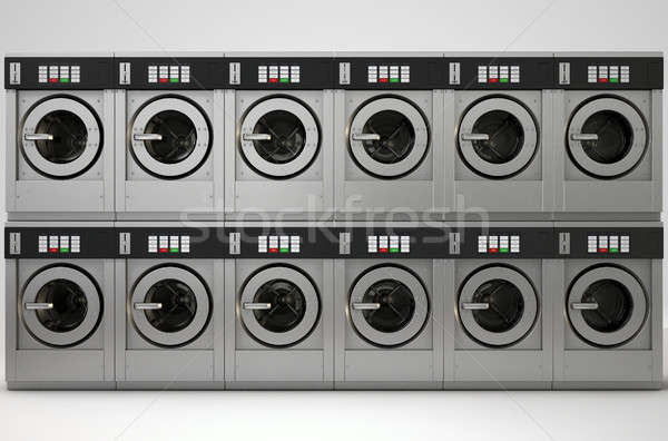 Stockfoto: Industriële · wasmachine · 3d · render · rij · wassen