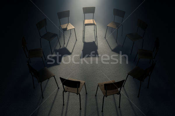 Groupe thérapie chaises rendu 3d circulaire formation [[stock_photo]] © albund