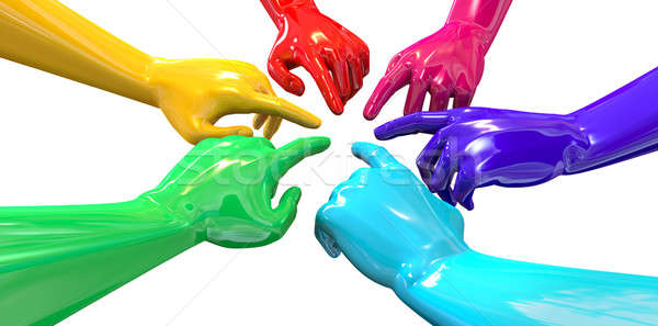 Hands Colorful Circle Pointing Inward Perspective Stock photo © albund