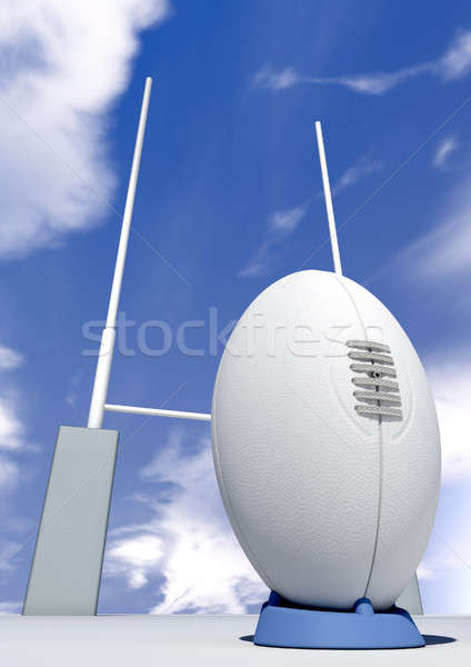 Rugby ball perspektywy widoku biały niebieski Zdjęcia stock © albund
