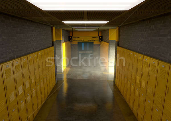 Citromsárga iskola koszos néz lefelé kút Stock fotó © albund