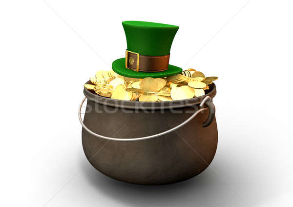 Pot Of Gold With Leprechaun Hat Stock photo © albund