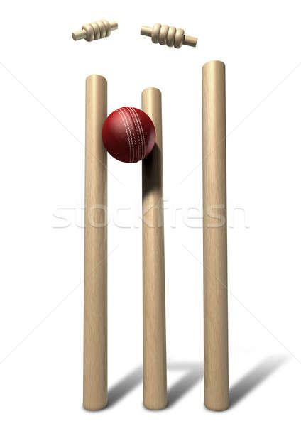 Stockfoto: Cricket · bal · geïsoleerd · Rood · leder