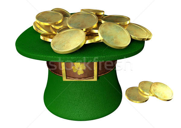 Stock photo: Green Leprechaun Hat Filled With Gold Coins