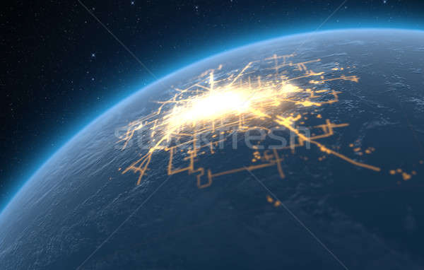 Planet With Illuminated City Stock photo © albund