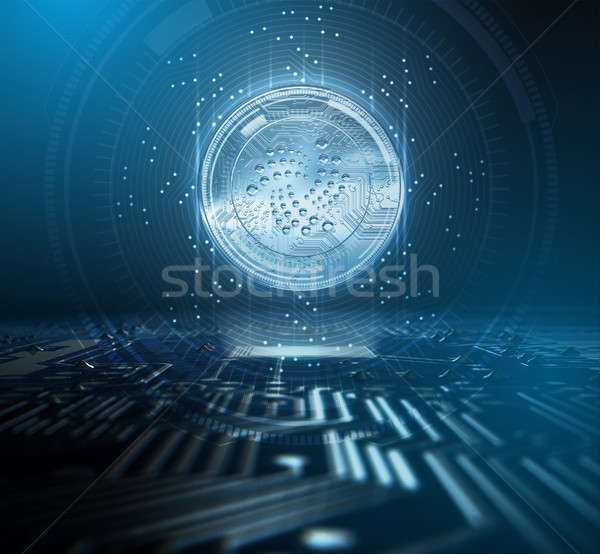 Foto stock: Placa · de · circuito · holograma · moeda · forma · computador · futurista