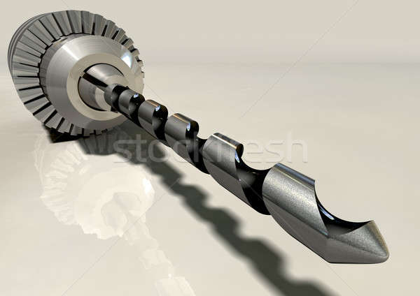 Metal Drill Chuck And Bit Wide Angle On Surface Stock photo © albund