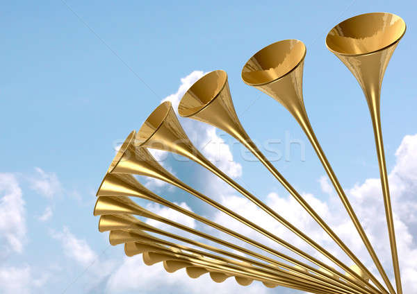 Mennyei középkori trombita kör égbolt csoport Stock fotó © albund