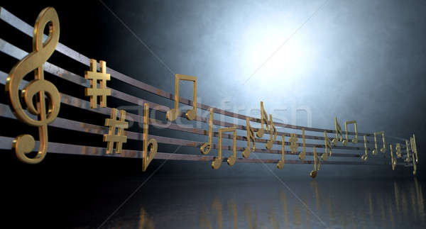 Gold Music Notes On Wavy Lines Stock photo © albund