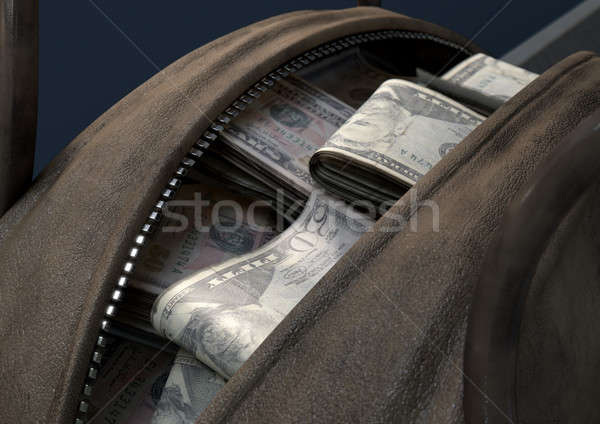 Pénz barna táska nyitva bőr tekert Stock fotó © albund