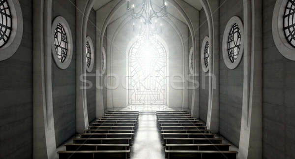Gebrandschilderd glas venster kerk donkere interieur stralen Stockfoto © albund