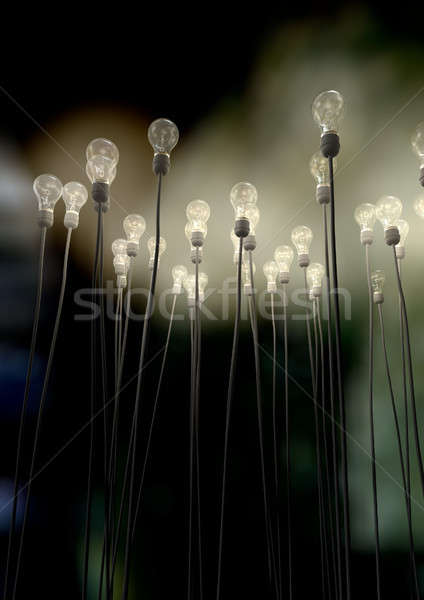 Glühbirnen unheimlich glühen Gruppe angebracht Stock foto © albund
