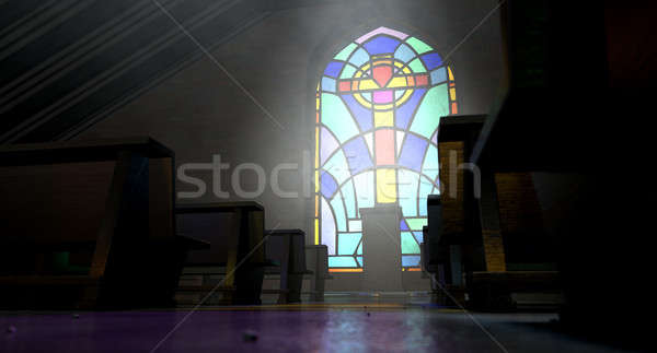 витраж окна Церкви старые интерьер Лучи Сток-фото © albund