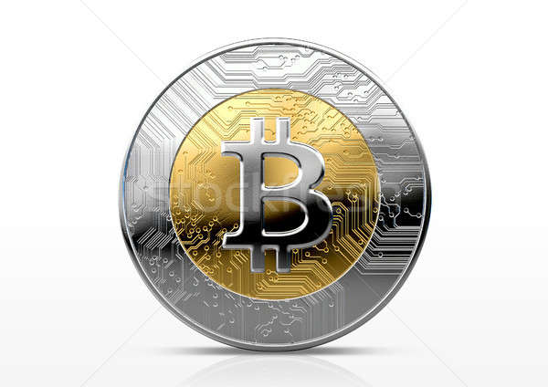 Monedă bitcoin aur argint formă întuneric Imagine de stoc © albund