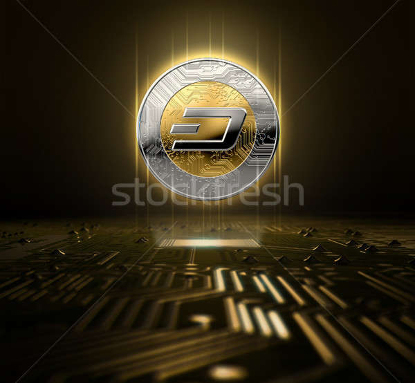 Placa de circuito holograma ouro prata moeda forma Foto stock © albund