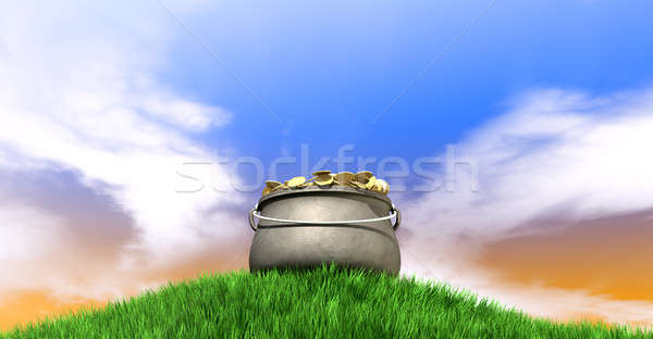 Stock photo: Pot Of Gold On Grassy Hill