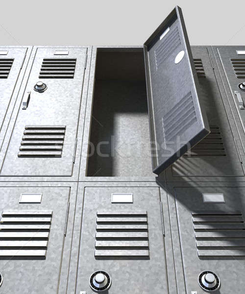 Grey School Lockers Perspective Stock photo © albund