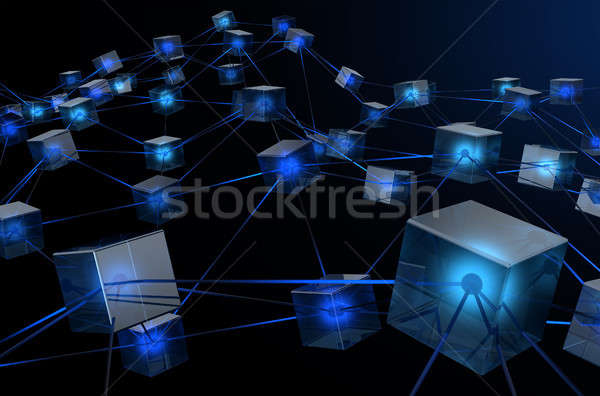 Adat hálózat mutat kockák sötét 3d render Stock fotó © albund