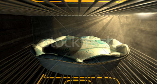 Brazilian Real Money Pie Baking In The Oven Stock photo © albund