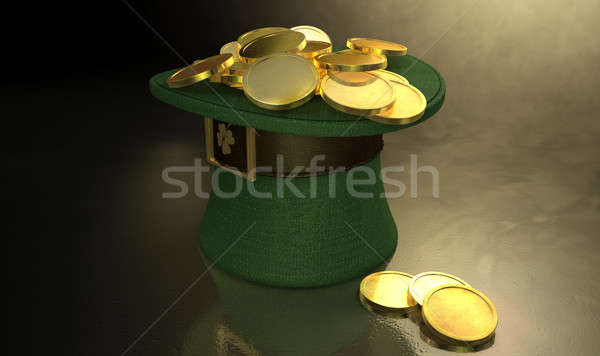 Green Leprechaun Hat Filled With Gold Coins Stock photo © albund