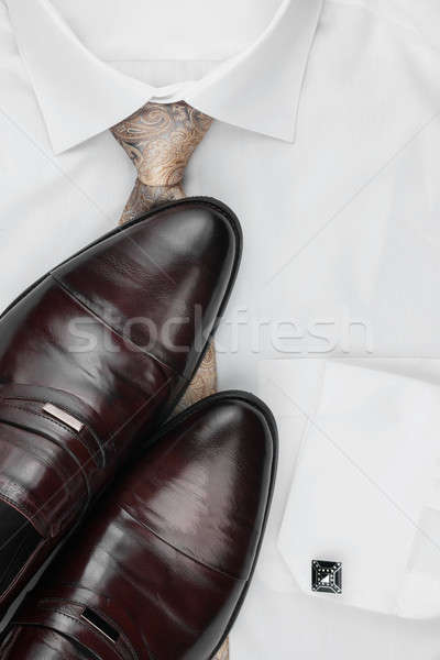 Klasyczny buty tie biały shirt miejsce Zdjęcia stock © alekleks