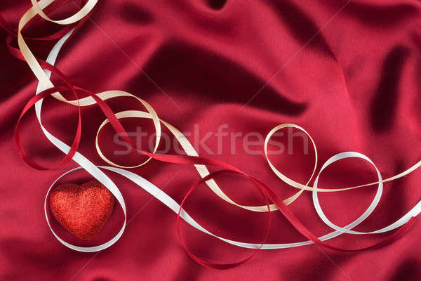 Piros szív szatén szalagok hazugság absztrakt Stock fotó © alekleks