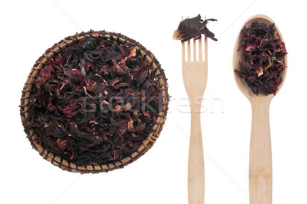 Dried hibiscus  in a plate, fork and spoon Stock photo © alekleks