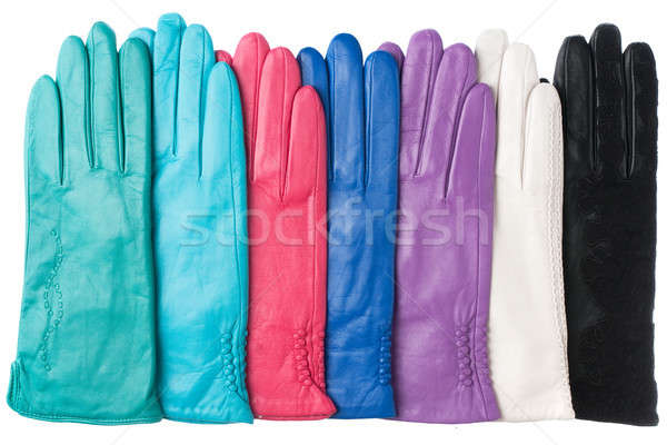 Femmes cuir gants isolé blanche bleu [[stock_photo]] © alekleks