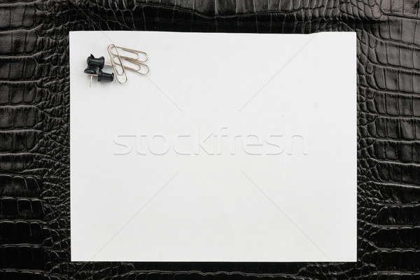 Paper clips and thumbtacks lying on a white paper Stock photo © alekleks