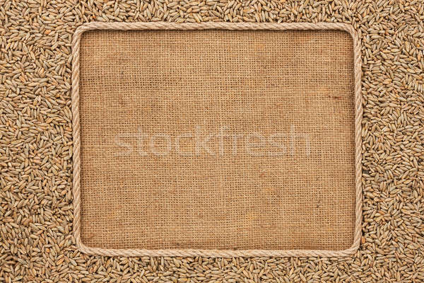 Frame made of rope with rye grains on sackcloth Stock photo © alekleks