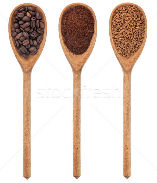 Three spoons freshly ground coffee, beans, granular Stock photo © alekleks