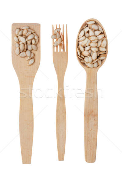 Wooden spoon, fork, paddle with pumpkin  seed Stock photo © alekleks