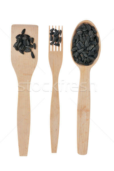 Stock photo: Wooden spoon, fork, paddle with sunflower  seed