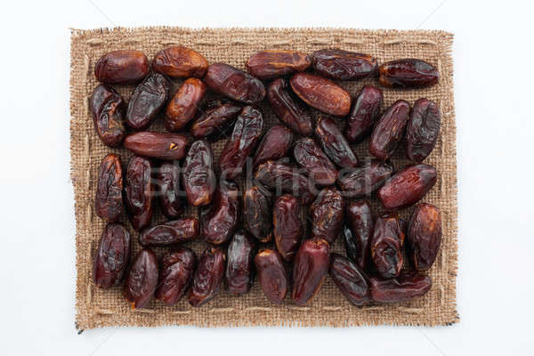 [[stock_photo]]: Cadre · toile · de · jute · dates · blanche · alimentaire · fond